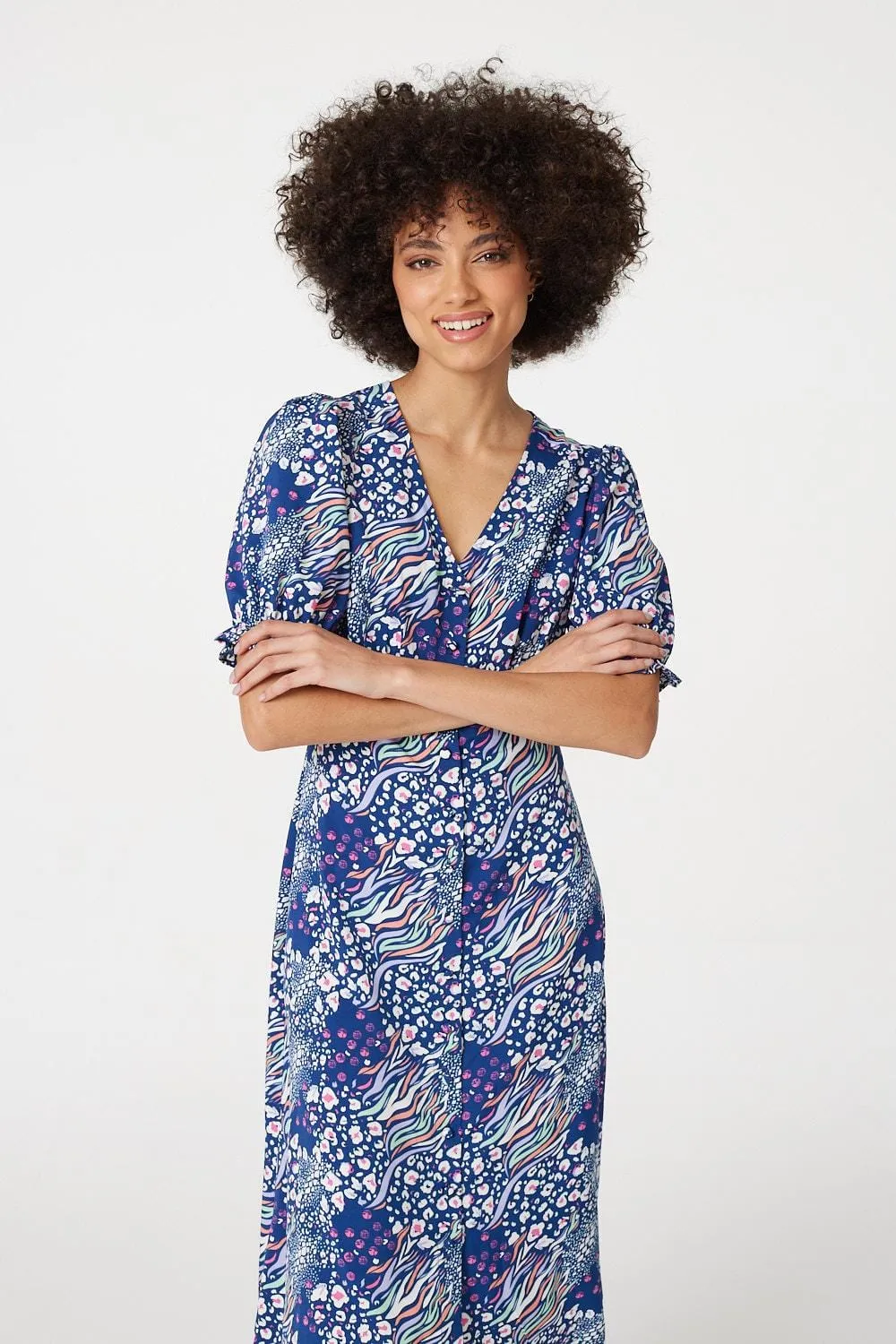 Patchwork Print Midi Tea Dress