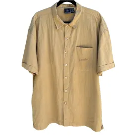 Phat Farm Vintage Men's Short Sleeve Button-Up Cotton Linen Blend Shirt Beige XL