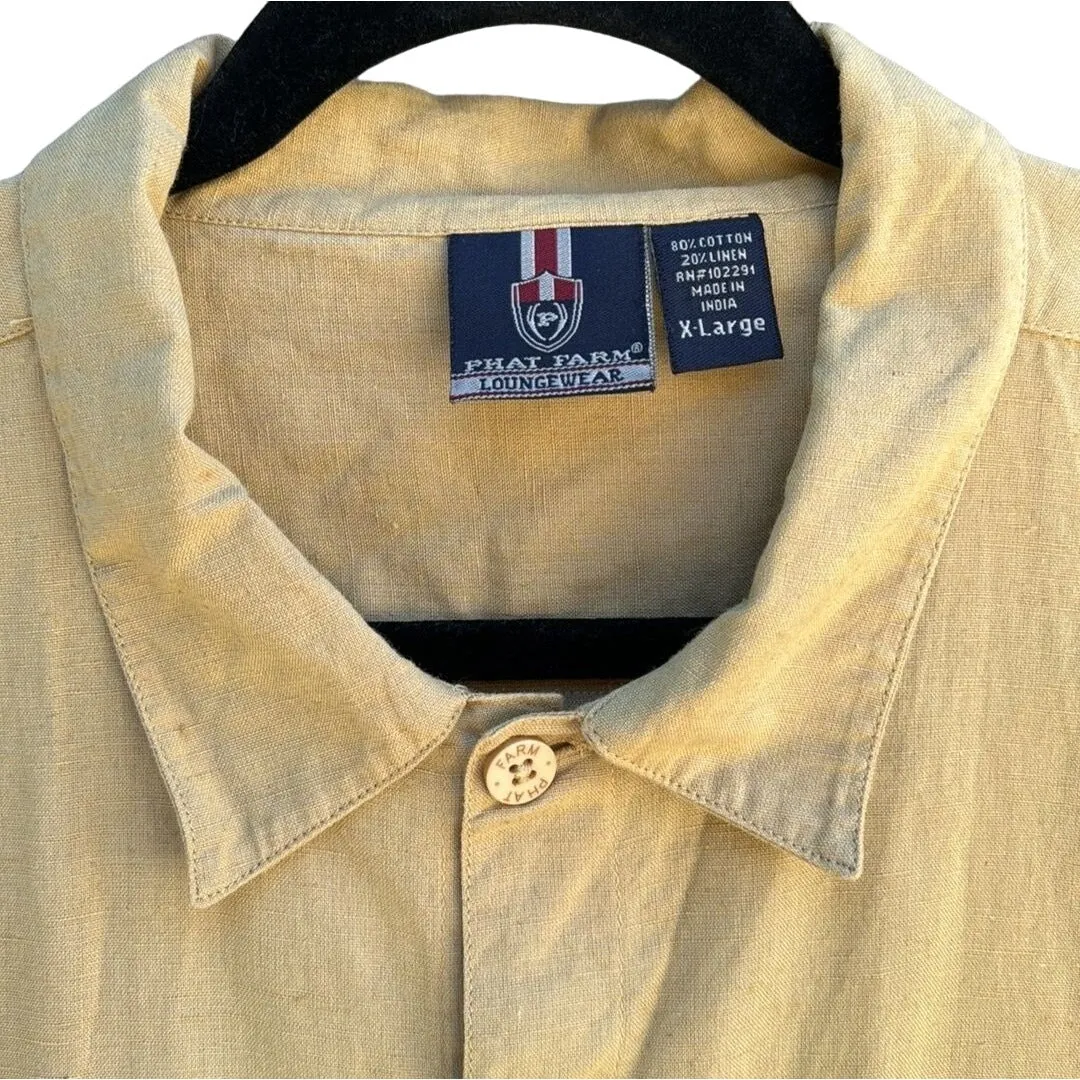 Phat Farm Vintage Men's Short Sleeve Button-Up Cotton Linen Blend Shirt Beige XL