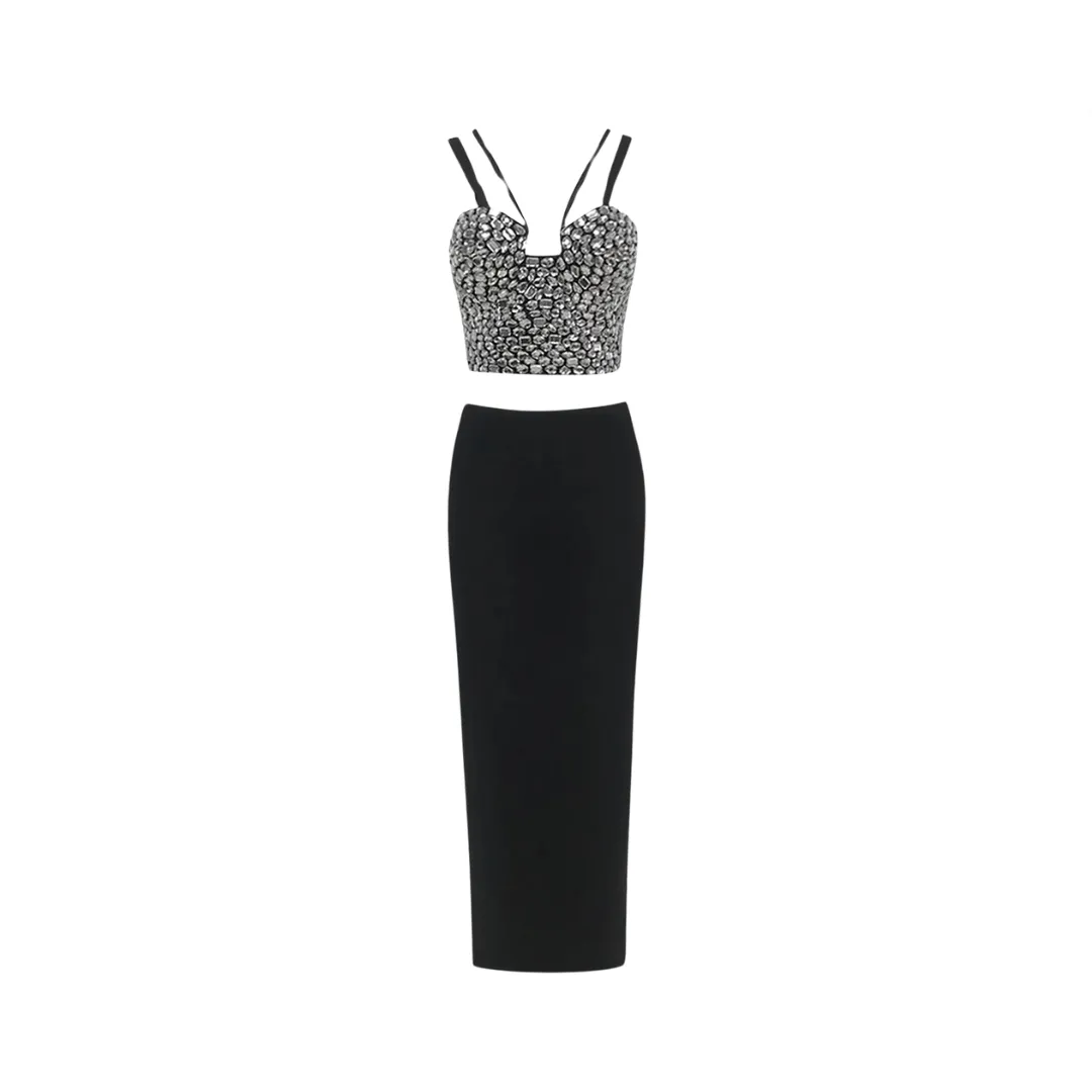 Pre Order:  Rhinestone Embellished Top   Bandage Skirt