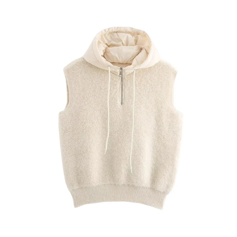 Pre Order: Thick Casual Half Zipper Hooded Knitted Vest