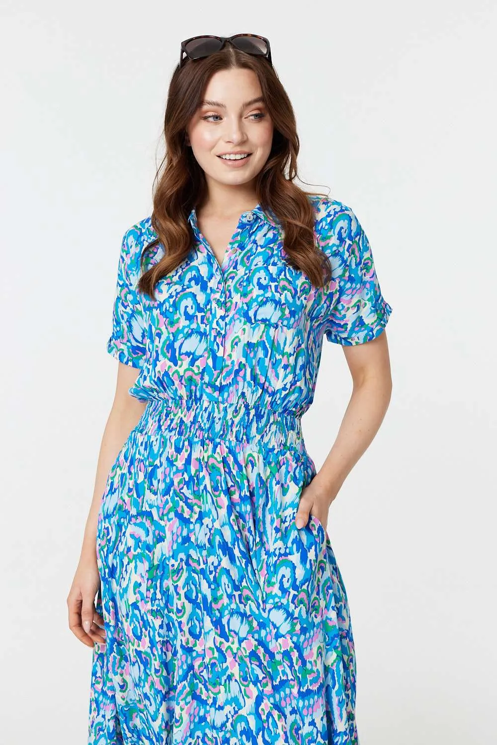 Printed Asymmetric Midi Dress