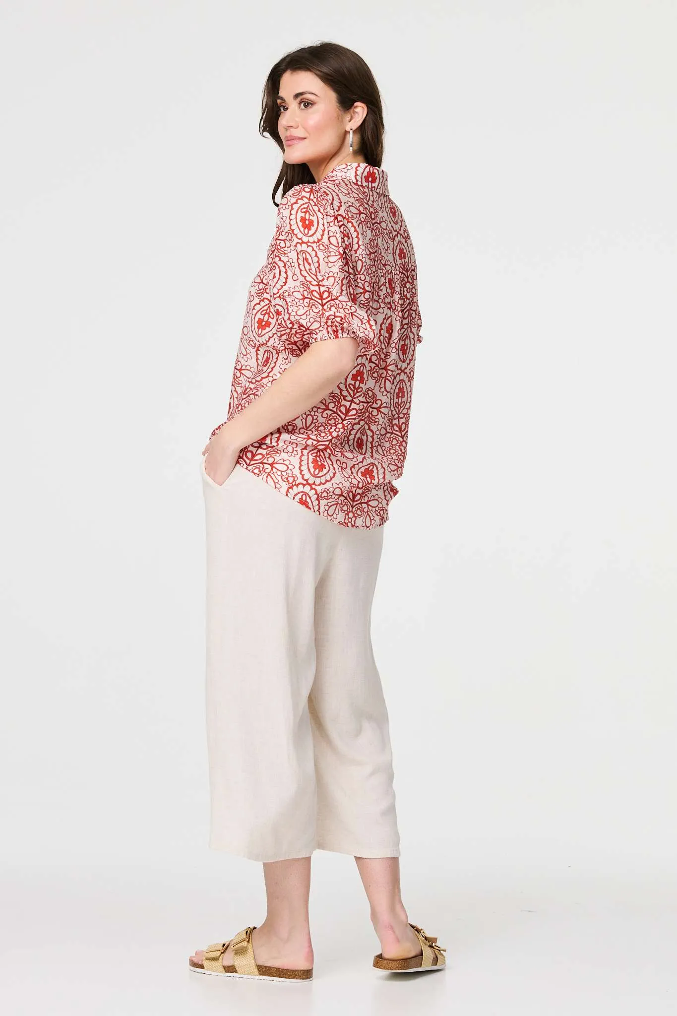 Printed Puff 1/2 Sleeve Button-Up Shirt