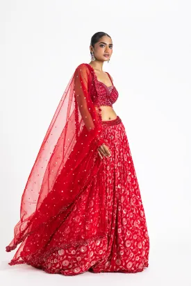 RED GEORGETTE LEHENGA SET