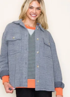 Ribbed Knit Button Down Jacket in Denim by Staccato