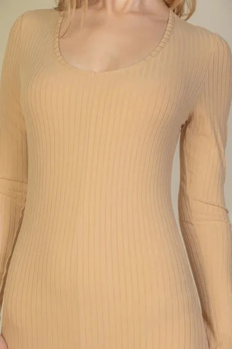 Ribbed Scoop Neck Long Sleeve Jumpsuit - 3 colors