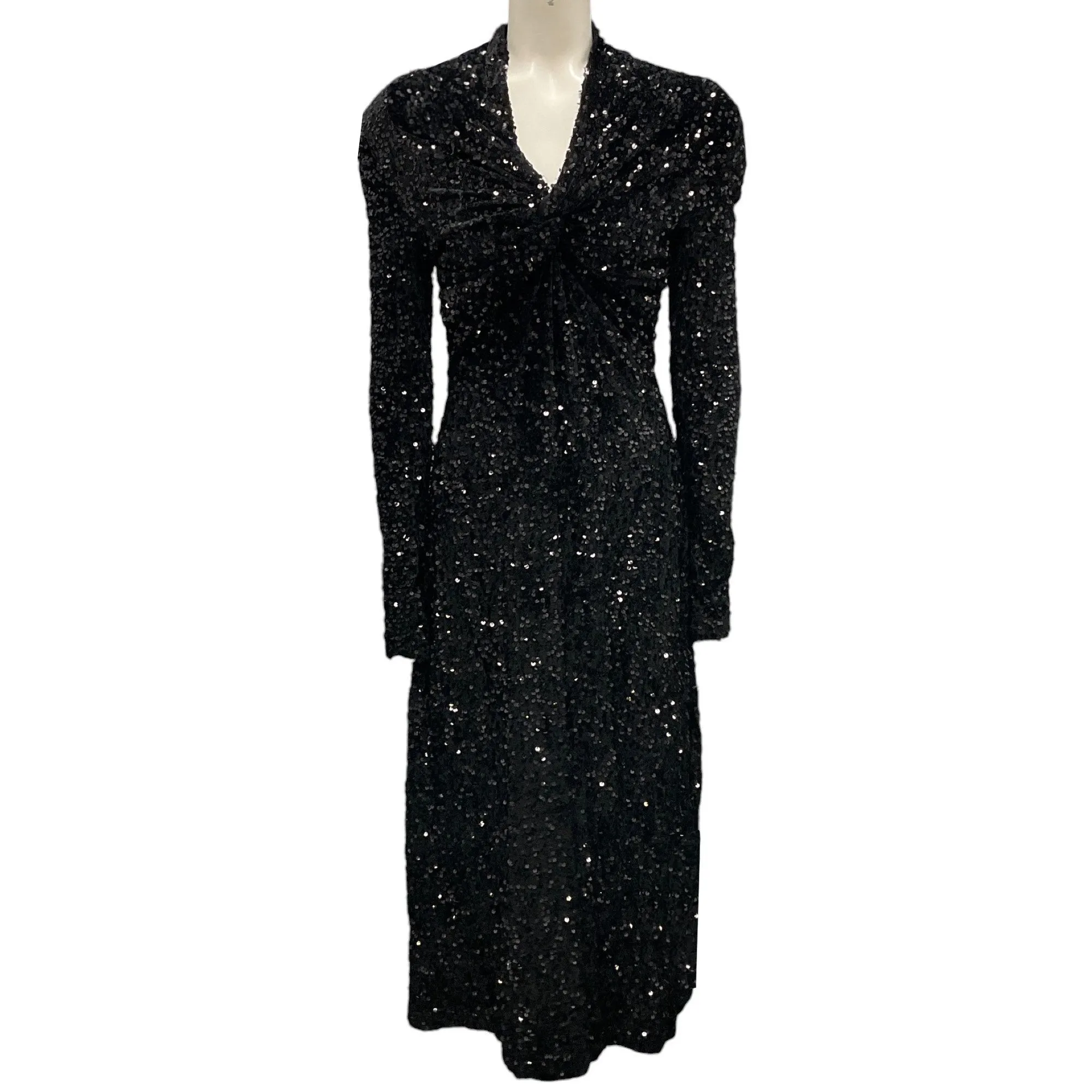 Richard Quinn Black Sequined Twist-Front Midi Dress