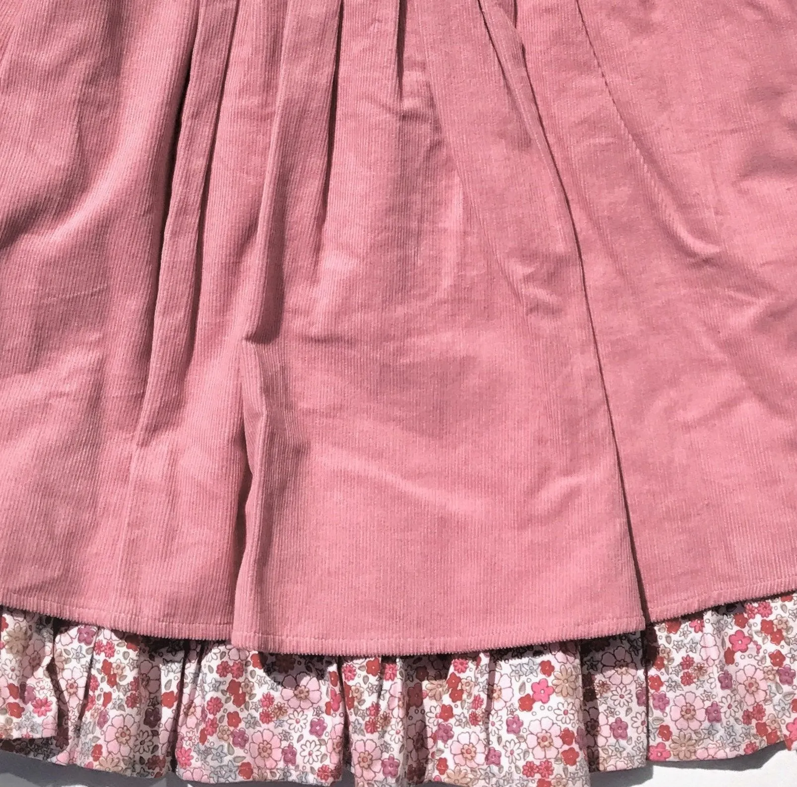 ROOM SEVEN Girls Fall/Winter Layered Fine Wale Rose Corduroy Dress