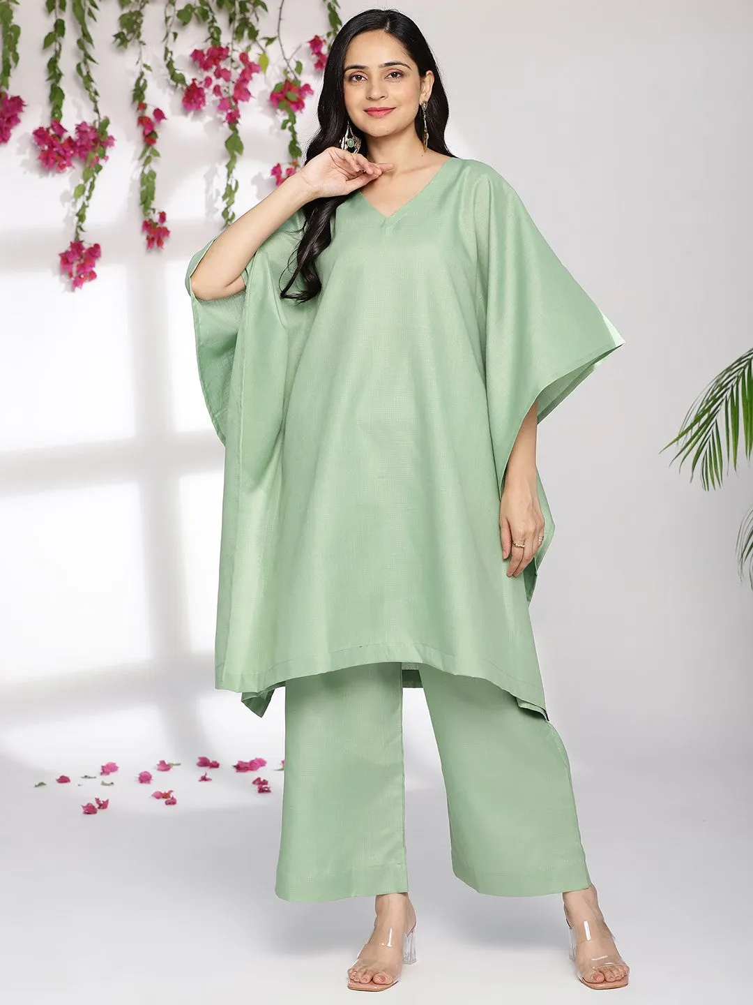 Sagegreen CottonSlub KaftanKurta