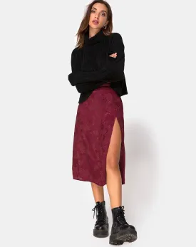 Saika Midi Skirt in Satin Rose Burgundy