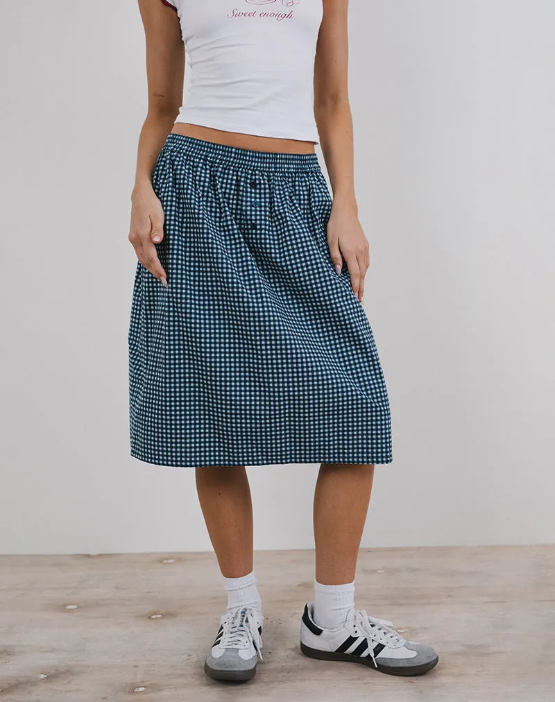 Sanjina Midi Skirt in Mini Dark Blue Gingham