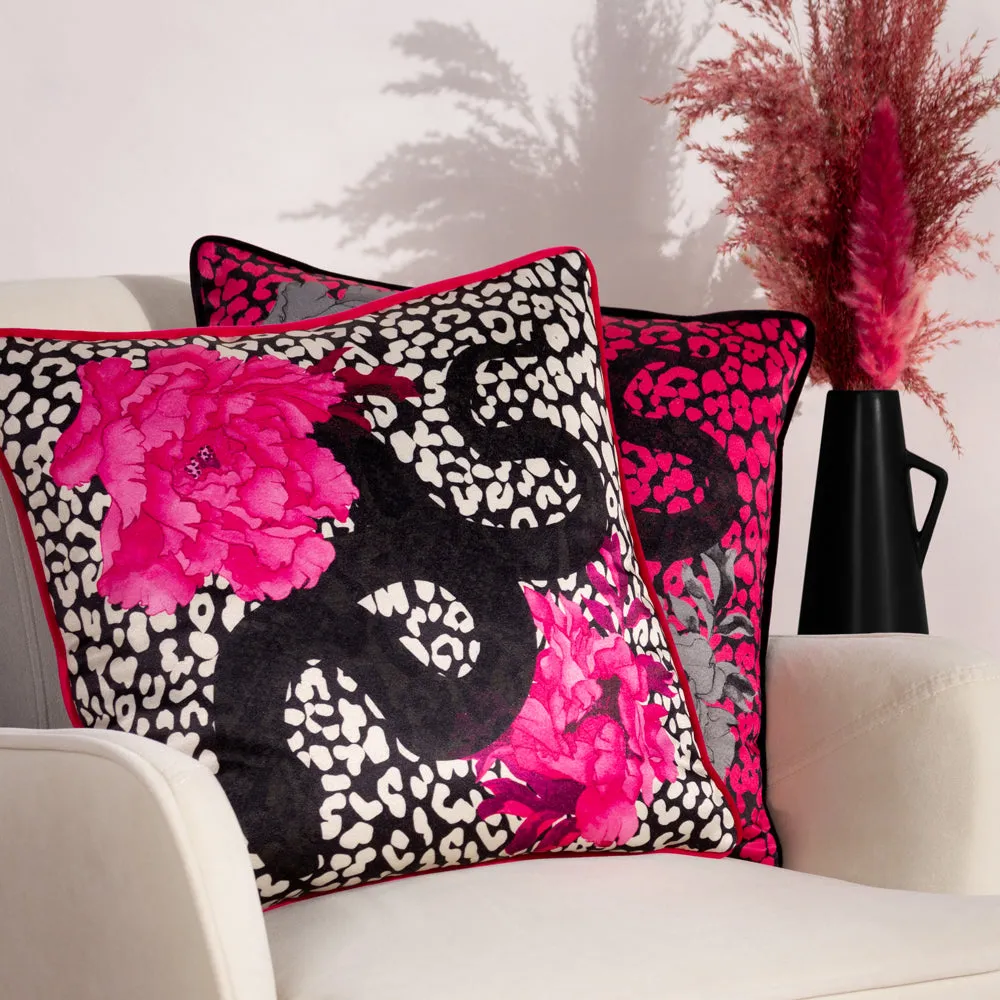 Serpentine Animal Print Cushion Black/Ruby