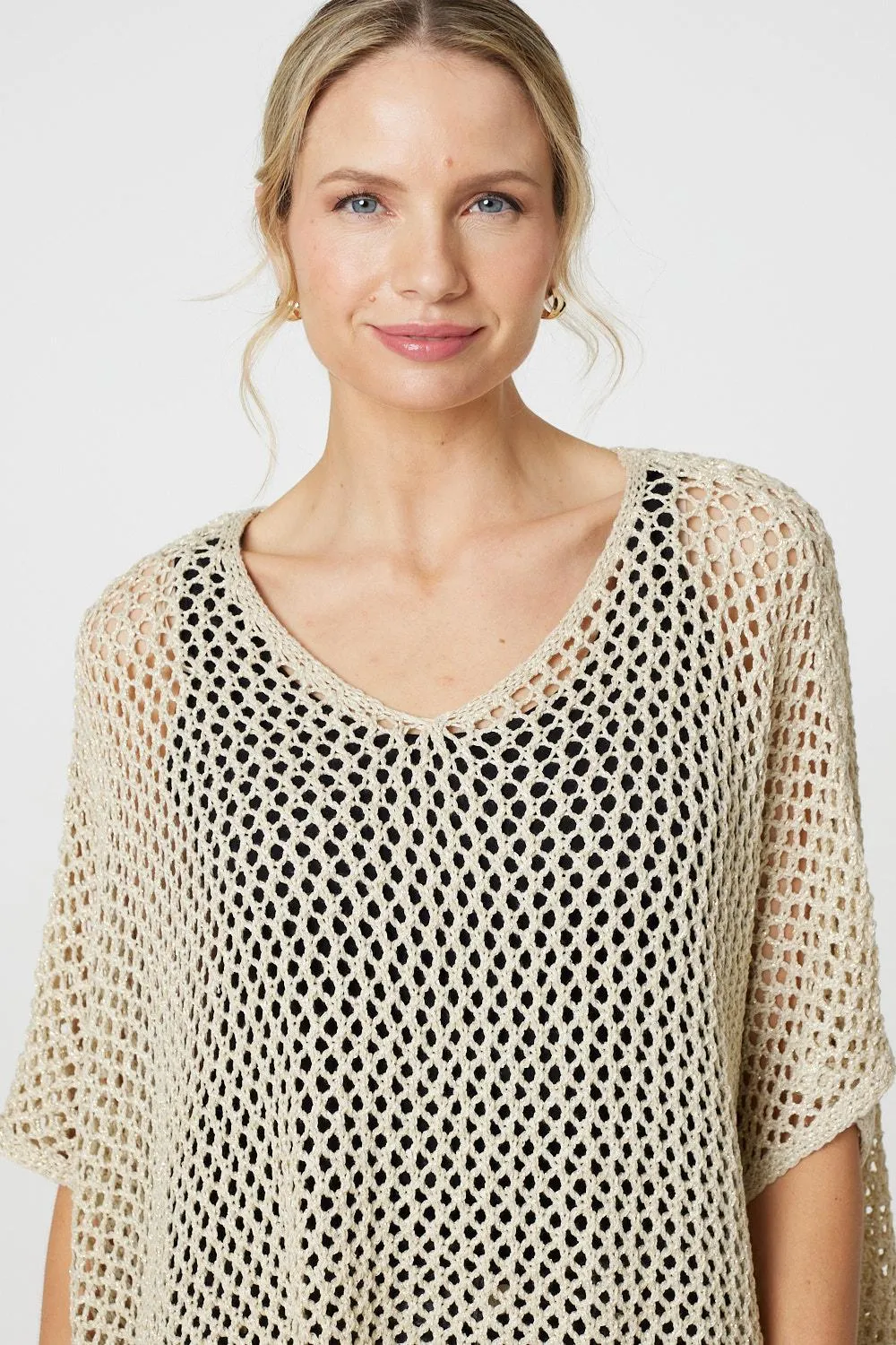 Sheer Crochet Relaxed Batwing Sleeve Top