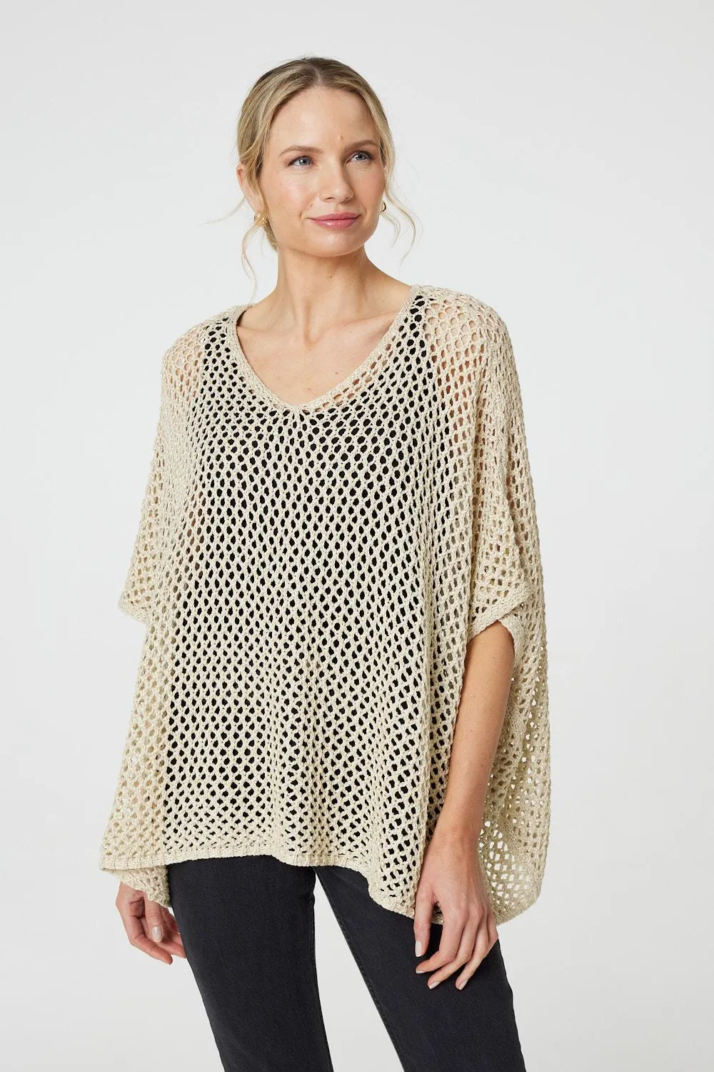 Sheer Crochet Relaxed Batwing Sleeve Top