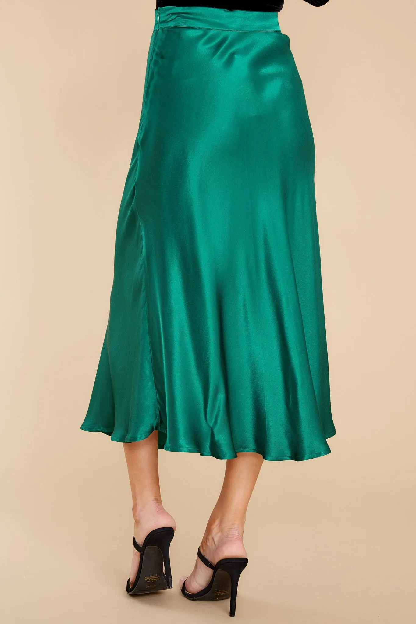 Silky Seduction Emerald Satin Midi Skirt