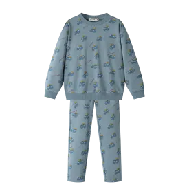 SLIPPER PRINT PAJAMA-DUSTY BLUE