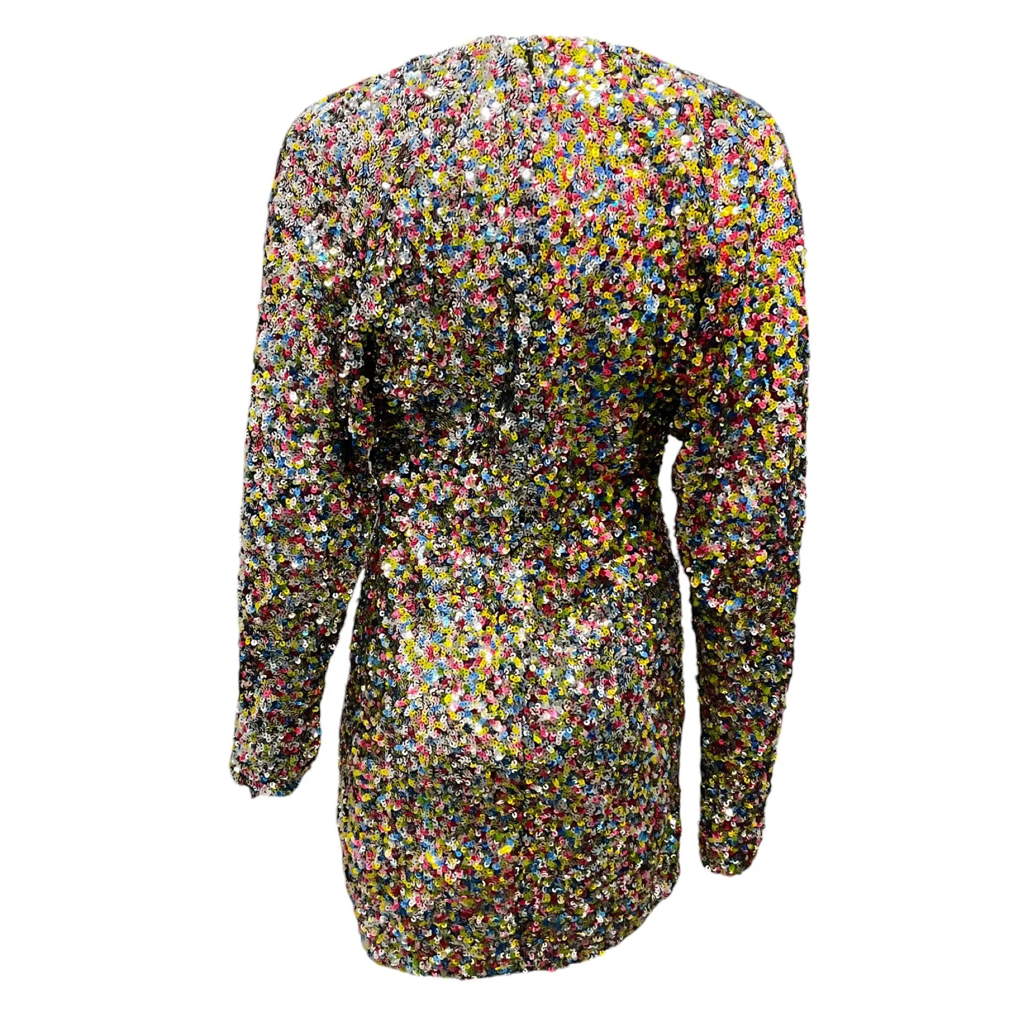 The Attico Multicolored Sequined Long Sleeved V-Neck Mini Dress