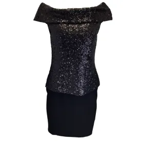 Tom and Linda Platt Black Sequined Crepe Dress