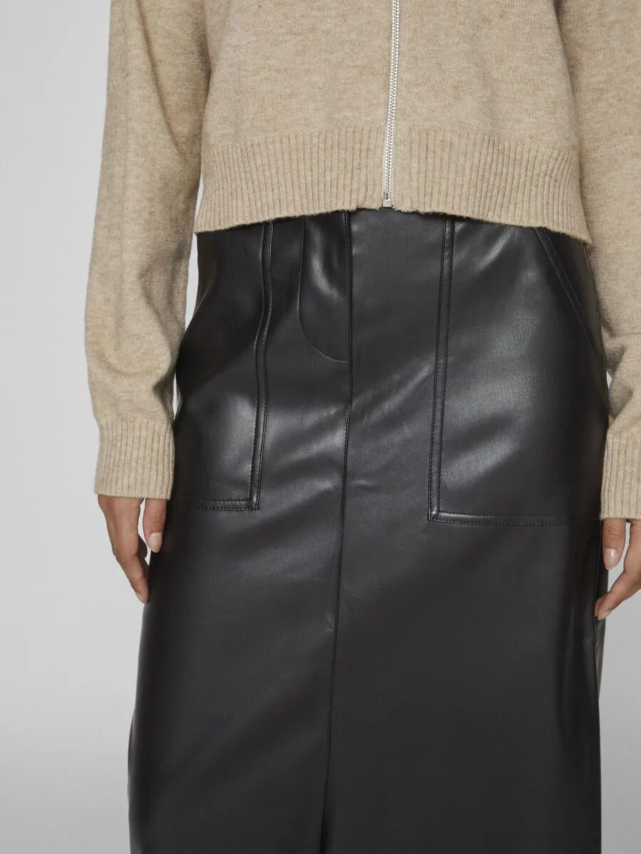 Vila Faux Leather Skirt in Black - Vielie