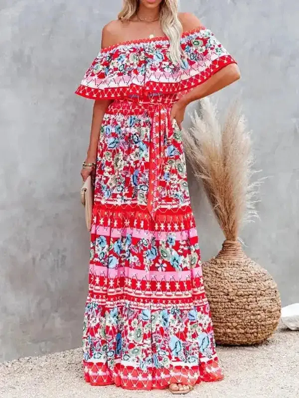 Women’s Embroidered Floral Off-the-shoulder Maxi Dress