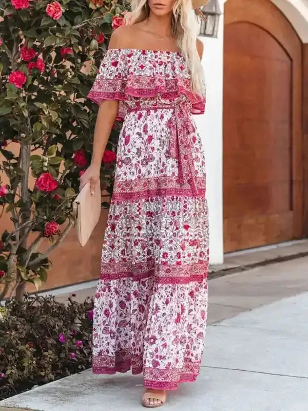 Women’s Embroidered Floral Off-the-shoulder Maxi Dress