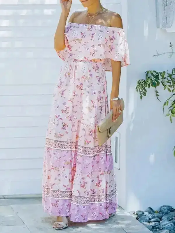 Women’s Embroidered Floral Off-the-shoulder Maxi Dress