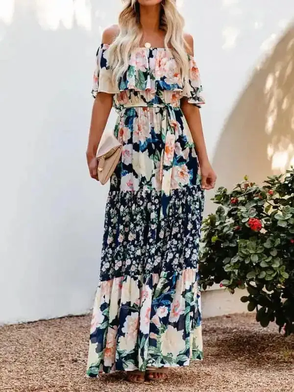 Women’s Embroidered Floral Off-the-shoulder Maxi Dress