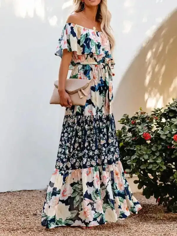 Women’s Embroidered Floral Off-the-shoulder Maxi Dress