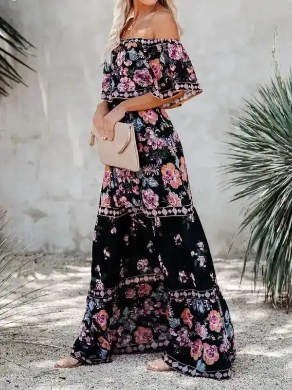 Women’s Embroidered Floral Off-the-shoulder Maxi Dress