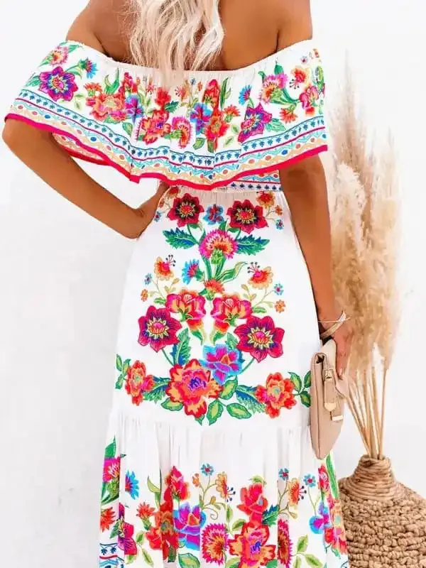 Women’s Embroidered Floral Off-the-shoulder Maxi Dress