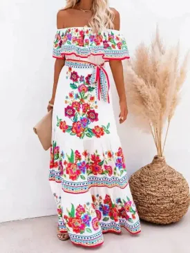 Women’s Embroidered Floral Off-the-shoulder Maxi Dress