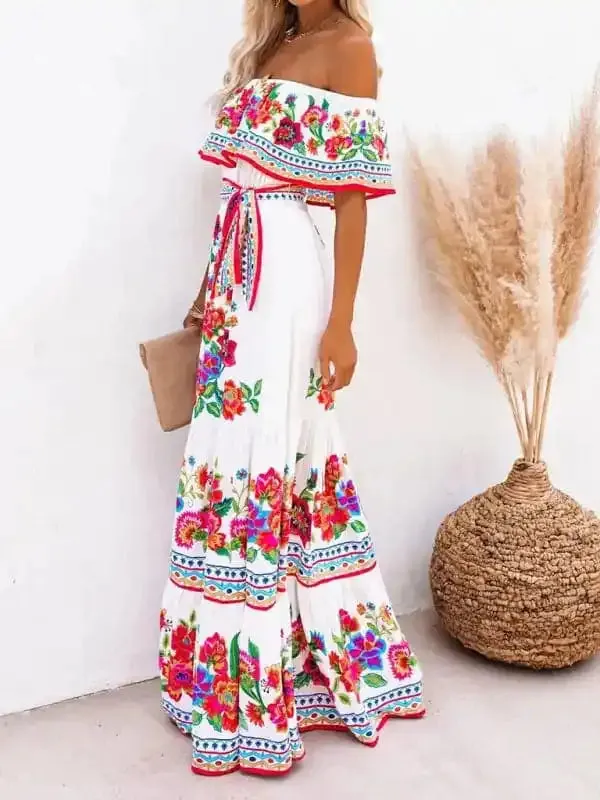 Women’s Embroidered Floral Off-the-shoulder Maxi Dress