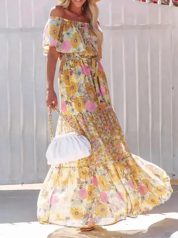 Women’s Embroidered Floral Off-the-shoulder Maxi Dress