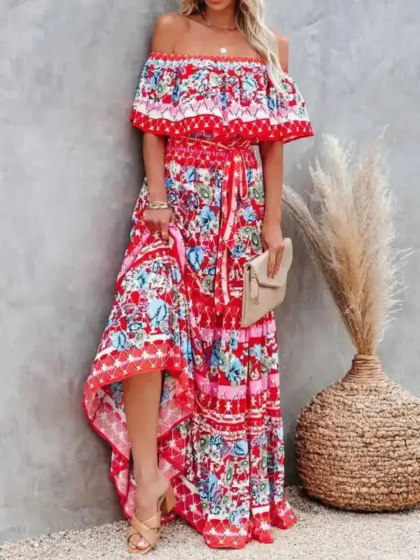 Women’s Embroidered Floral Off-the-shoulder Maxi Dress