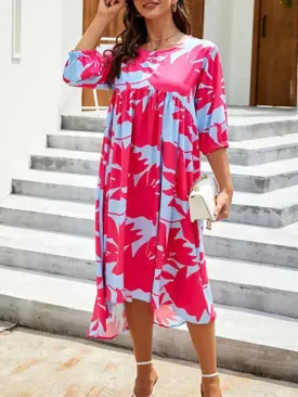 Women’s Printed Puff Sleeve Shift Midi Dress